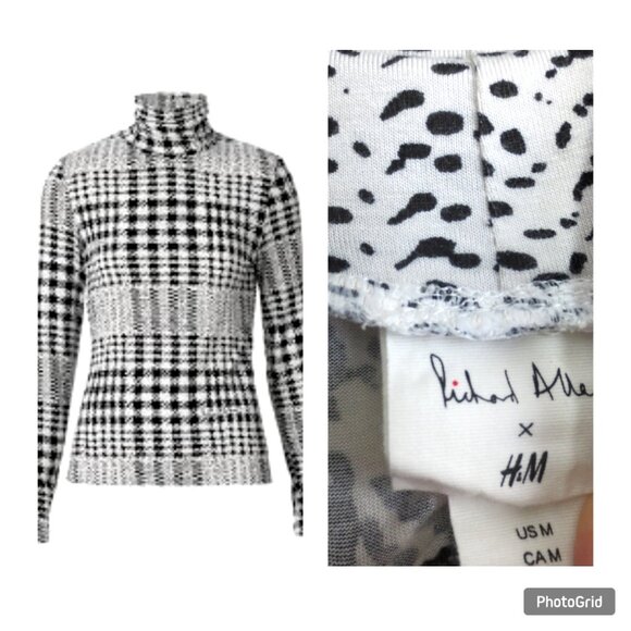 RICHARDS ALLEN x H&M WOMEN HOUNDSTOOTH SHIRT BLOUSE Sz-M - Picture 1 of 9